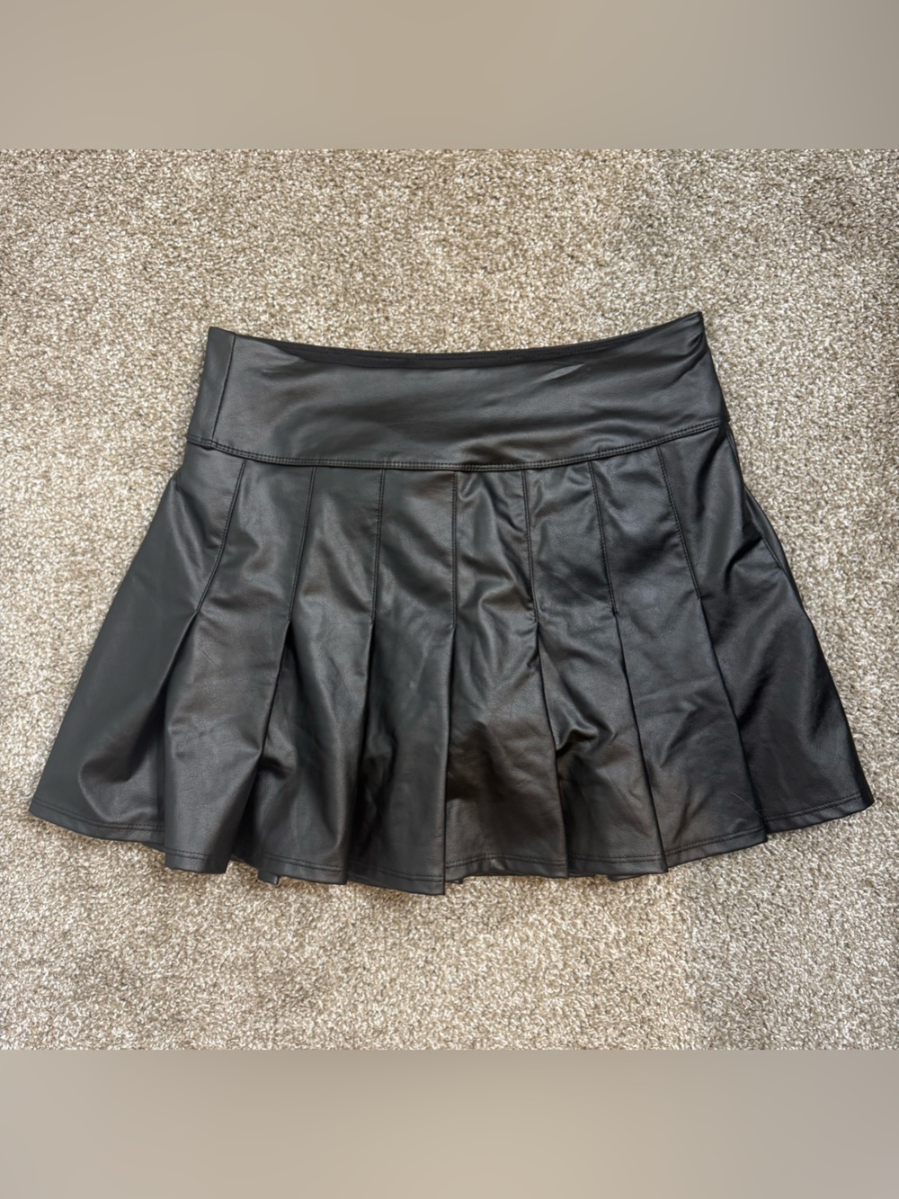 aerie Black Faux Leather Skater Mini Skort